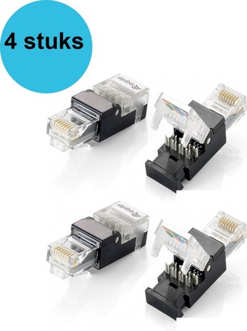 Merkloos 4 stuks kabel-connector RJ-45 Zwart, Transparant RJ45 connectoren - Stekker - Connector - Cat5E - Cat6 - Plugs - Connector stekker - UTP - Ethernet - Internet plug - Netwerkstekker
