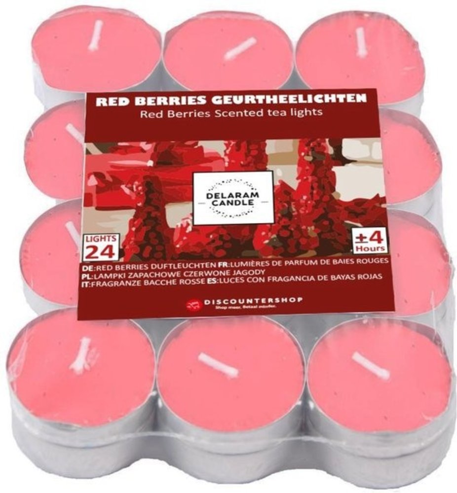 Discountershop Theelichten met 4 Branduren - Waxinelichtjes - Geurtheelichten -theelichten - 24 Theelichten met Geur - Red Berries geur theelichten Discountershop Theelichten met 4 Branduren - Waxinelichtjes - Geurtheelichten -theelichten - 24 Theelichten met Geur - Red Berries geur theelichten
