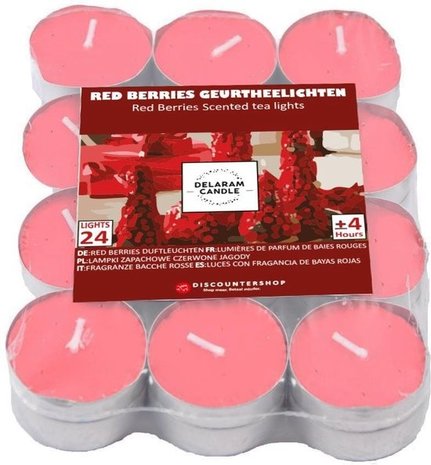 Discountershop Theelichten met 4 Branduren - Waxinelichtjes - Geurtheelichten -theelichten - 24 Theelichten met Geur - Red Berries geur theelichten Discountershop Theelichten met 4 Branduren - Waxinelichtjes - Geurtheelichten -theelichten - 24 Theelichten met Geur - Red Berries geur theelichten