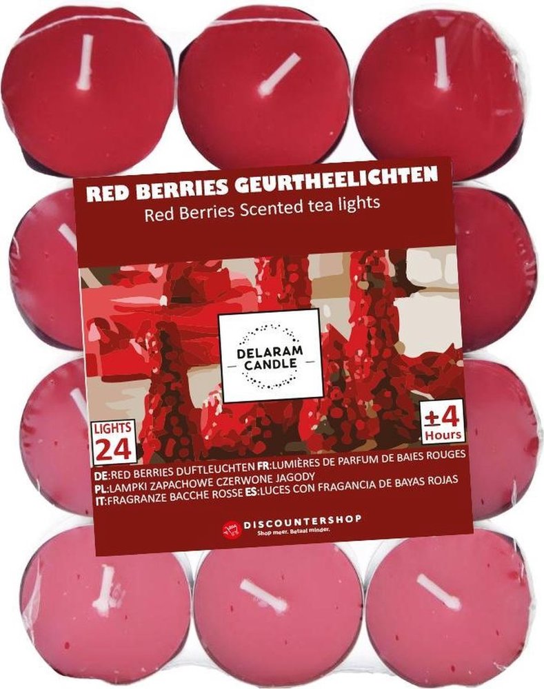 Discountershop Theelichten met 4 Branduren - Waxinelichtjes - Geurtheelichten -theelichten - 24 Theelichten met Geur - Red Berries geur theelichten Discountershop Theelichten met 4 Branduren - Waxinelichtjes - Geurtheelichten -theelichten - 24 Theelichten met Geur - Red Berries geur theelichten