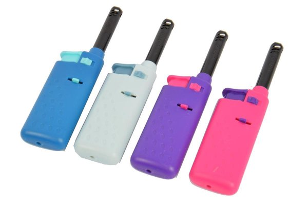 Discountershop Praktische Mini Aansteker Set voor in de Keuken - Gas - Kunststof - Blauw, Lichtblauw, Paars, Roze - Afmetingen: 6x1.50x15 cm - 4 Stuks