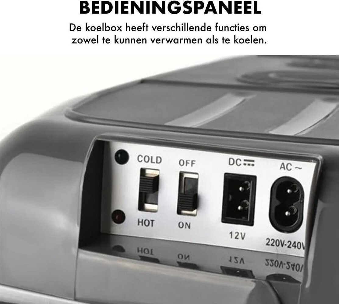 Discountershop Cool box 45 liters 12V/240V - Electric Cool box - 45L - AC/DC with handle and wheels - 12V/240V - Grey-green Cools and heats, so also useful if you want to keep food warm. Discountershop Cool box 45 liters 12V/240V - Electric Cool box - 45L - AC/DC with handle and wheels - 12V/240V - Grey-green Cools and heats, so also useful if you want to keep food warm.