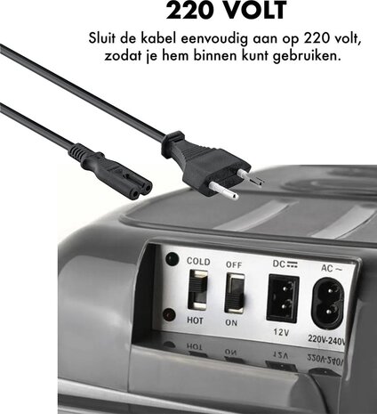 Discountershop Koelbox 45 liter 12V/240V - Elektrische Koelbox - 45L - AC/DC met handvat en wielen - 12V/240V - Grijs-groen Koelt én verwarmt, dus ook handig als je eten warm wilt houden. Discountershop Koelbox 45 liter 12V/240V - Elektrische Koelbox - 45L - AC/DC met handvat en wielen - 12V/240V - Grijs-groen Koelt én verwarmt, dus ook handig als je eten warm wilt houden.