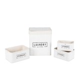 Merkloos Set manden - bamboe - 4-delig - wasmand en 3 opbergmanden - wit