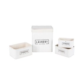 Merkloos Set of baskets - bamboo - 4 pieces - laundry basket and 3 storage baskets - white Merkloos Set of baskets - bamboo - 4 pieces - laundry basket and 3 storage baskets - white