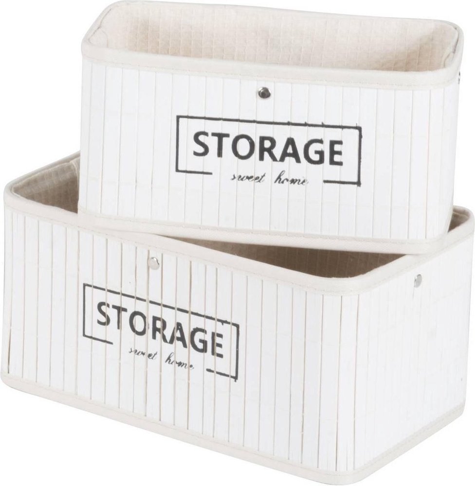 Merkloos Set manden - bamboe - 4-delig - wasmand en 3 opbergmanden - wit Merkloos Set manden - bamboe - 4-delig - wasmand en 3 opbergmanden - wit