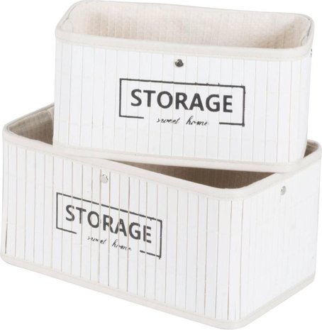 Merkloos Set manden - bamboe - 4-delig - wasmand en 3 opbergmanden - wit Merkloos Set manden - bamboe - 4-delig - wasmand en 3 opbergmanden - wit