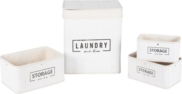 Merkloos Set manden - bamboe - 4-delig - wasmand en 3 opbergmanden - wit Merkloos Set manden - bamboe - 4-delig - wasmand en 3 opbergmanden - wit