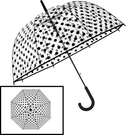 Discountershop Transparent Bridal Umbrella with Retro Design - Dome Umbrella Polka Dot Ø86cm - Windproof Bubble Umbrella - PVC Wedding Umbrella with Hook Discountershop Transparent Bridal Umbrella with Retro Design - Dome Umbrella Polka Dot Ø86cm - Windproof Bubble Umbrella - PVC Wedding Umbrella with Hook