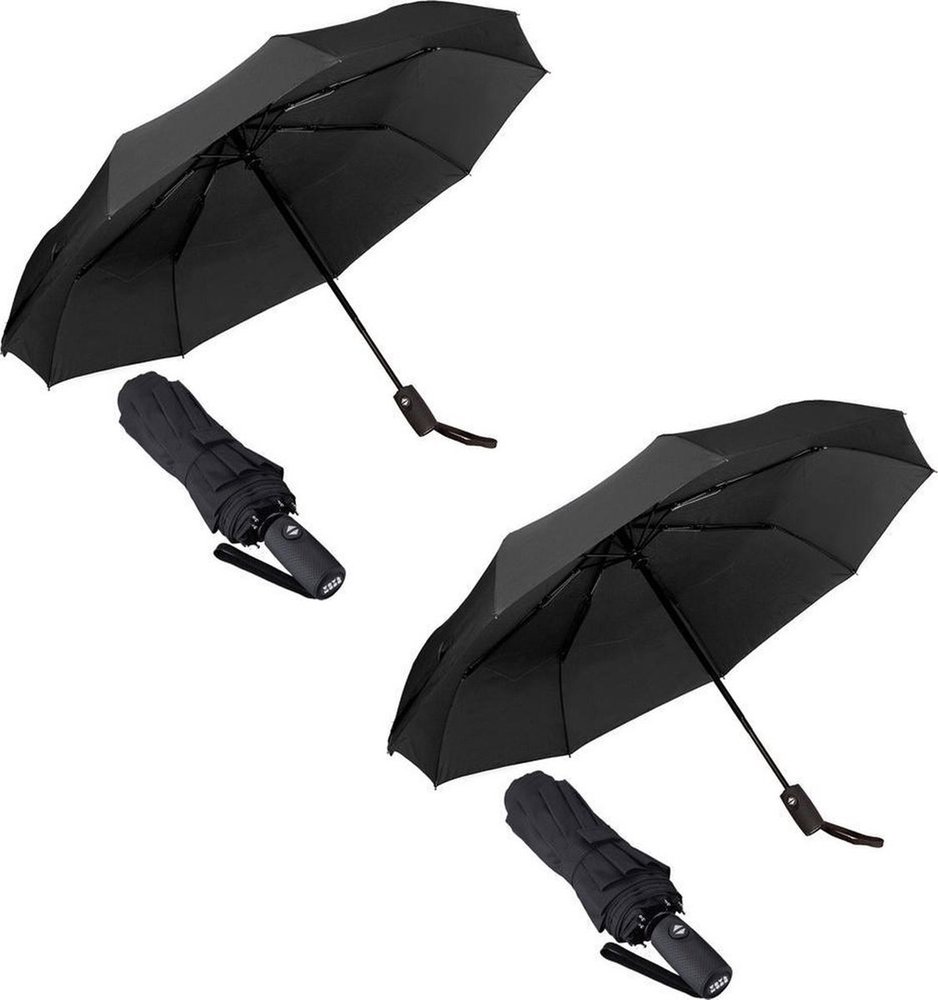 Discountershop 2x Automatic Storm Umbrella - Umbrella - Automatic, Foldable & Windproof up to 70 - 80 km p/h - Ø 95 cm - 7 panels - Double Layer - Black