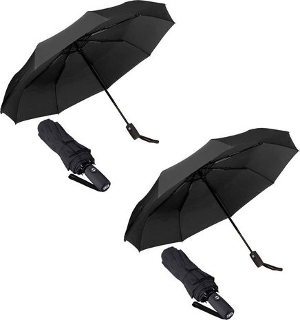 Discountershop 2x Automatic Storm Umbrella - Umbrella - Automatic, Foldable & Windproof up to 70 - 80 km p/h - Ø 95 cm - 7 panels - Double Layer - Black