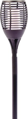 Grundig Solarlamp LED vlam 12 lampjes - elektrische fakkel solar LED 48 cm kunststof oranje/zwart - Solar tuinlampen pilaar/paal op zonne-energie - tuinverlichting - Solar LED Tuinverlichting - Tuindecoratie