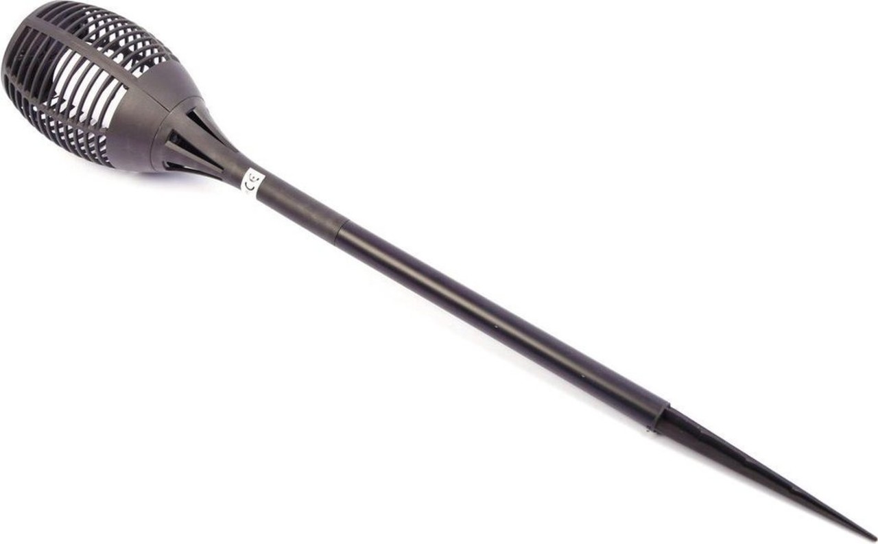 Grundig Solarlamp LED vlam 12 lampjes - elektrische fakkel solar LED 48 cm kunststof oranje/zwart - Solar tuinlampen pilaar/paal op zonne-energie - tuinverlichting - Solar LED Tuinverlichting - Tuindecoratie