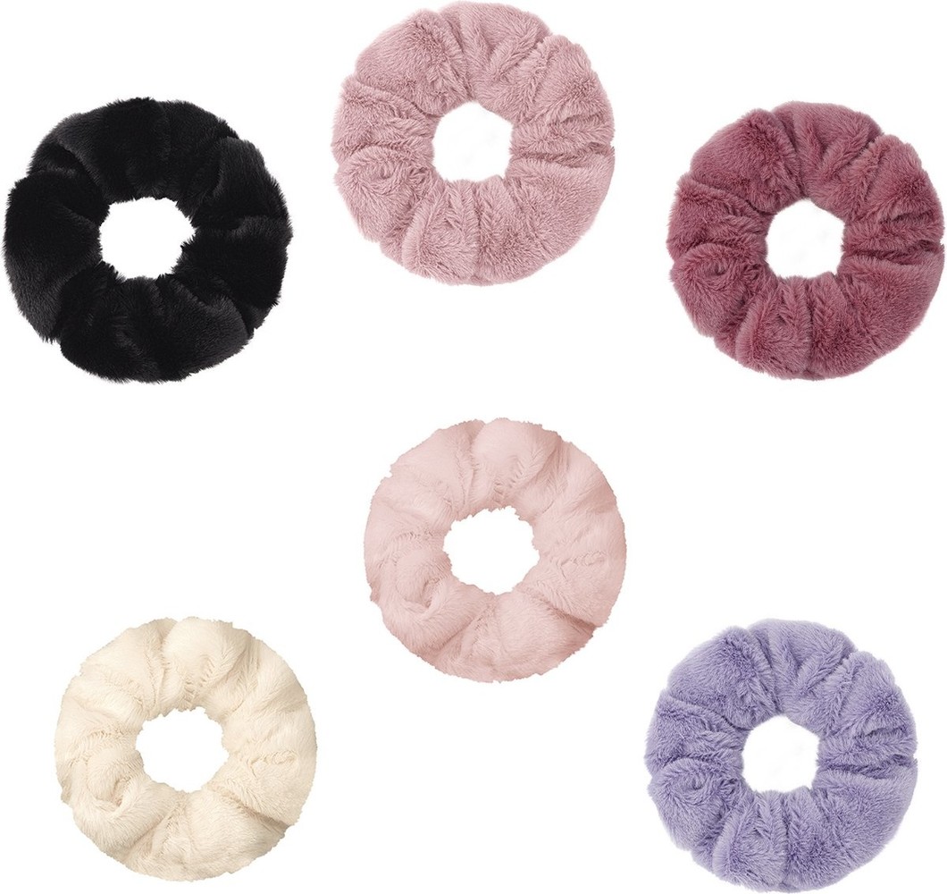 Merkloos Haarelastiek - Musthave Haaraccessore Scrunche Pack – Luxe kwaliteit – Elastiekje – Elastiek – Haarwokkel – Haarverzorging – Haarelastiekjes – Haarwikkel Scrunchies pluche stof pack Haaraccessoire Vrouwen - 6 stuks Natural Colors Haarwokkel