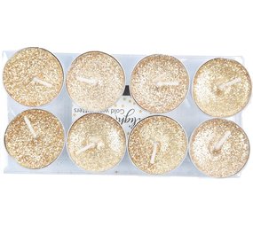 Merkloos Tea lights with 8 burning hours - Tea lights - Glitter tea lights - 8 Tea lights Glitter Gold Merkloos Tea lights with 8 burning hours - Tea lights - Glitter tea lights - 8 Tea lights Glitter Gold
