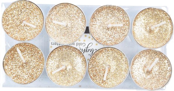 Merkloos Theelichten met 8 Branduren - Waxinelichtjes - Glitter-theelichten - 8 Theelichten Glitter Goud Merkloos Theelichten met 8 Branduren - Waxinelichtjes - Glitter-theelichten - 8 Theelichten Glitter Goud