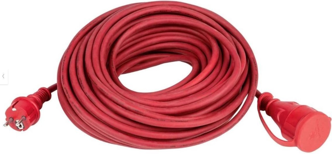 Merkloos Extension cord - earthed - 3,500W - splash-proof (IP44) - 3g x 1.5 mm² - 20 m - Bordo Red Merkloos Extension cord - earthed - 3,500W - splash-proof (IP44) - 3g x 1.5 mm² - 20 m - Bordo Red