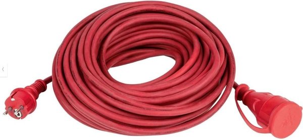 Merkloos Extension cord - earthed - 3,500W - splash-proof (IP44) - 3g x 1.5 mm² - 20 m - Bordo Red Merkloos Extension cord - earthed - 3,500W - splash-proof (IP44) - 3g x 1.5 mm² - 20 m - Bordo Red