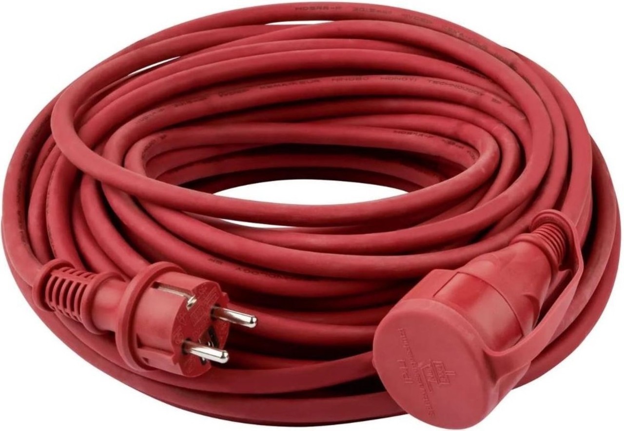 Verlengsnoer randaarde 3.500W spatwaterdicht (IP44) 3g x 1.5 mm² 20 m Bordo Rood