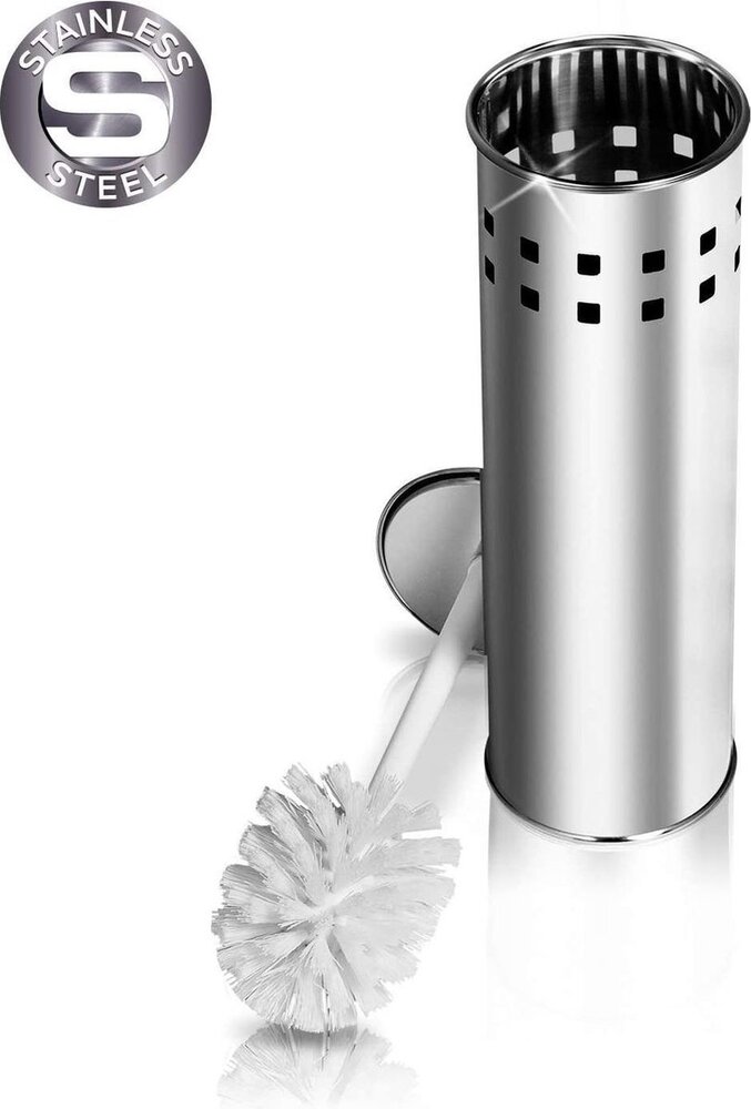 Discountershop 6 Stuks Toiletborstel RVS - Wcborstel Rvs - RVS Toiletborstel in houder - Toiletborstelhouder - Wc borstel - Toiletborstel - Zilver - RVS