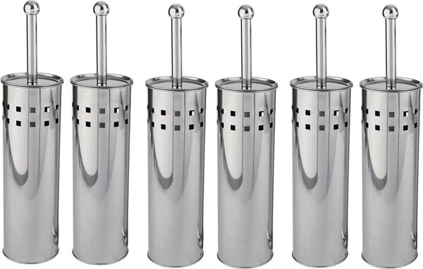 Discountershop 6 Stuks Toiletborstel RVS - Wcborstel Rvs - RVS Toiletborstel in houder - Toiletborstelhouder - Wc borstel - Toiletborstel - Zilver - RVS