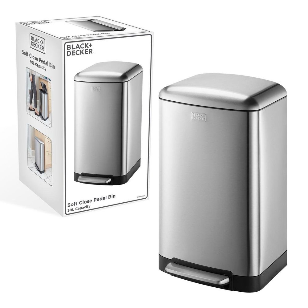 Black+Decker BLACK+DECKER pedal bin - 30L - stainless steel - soft close - separate inner bucket Black+Decker BLACK+DECKER pedal bin - 30L - stainless steel - soft close - separate inner bucket