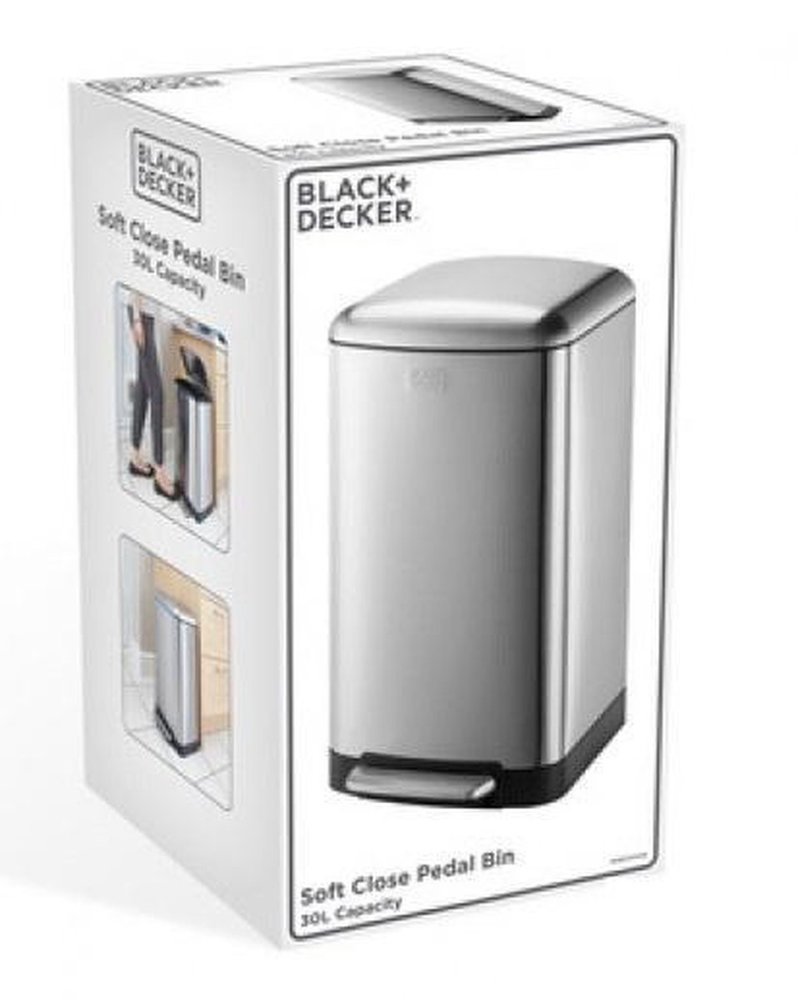 Black+Decker BLACK+DECKER pedal bin - 30L - stainless steel - soft close - separate inner bucket Black+Decker BLACK+DECKER pedal bin - 30L - stainless steel - soft close - separate inner bucket