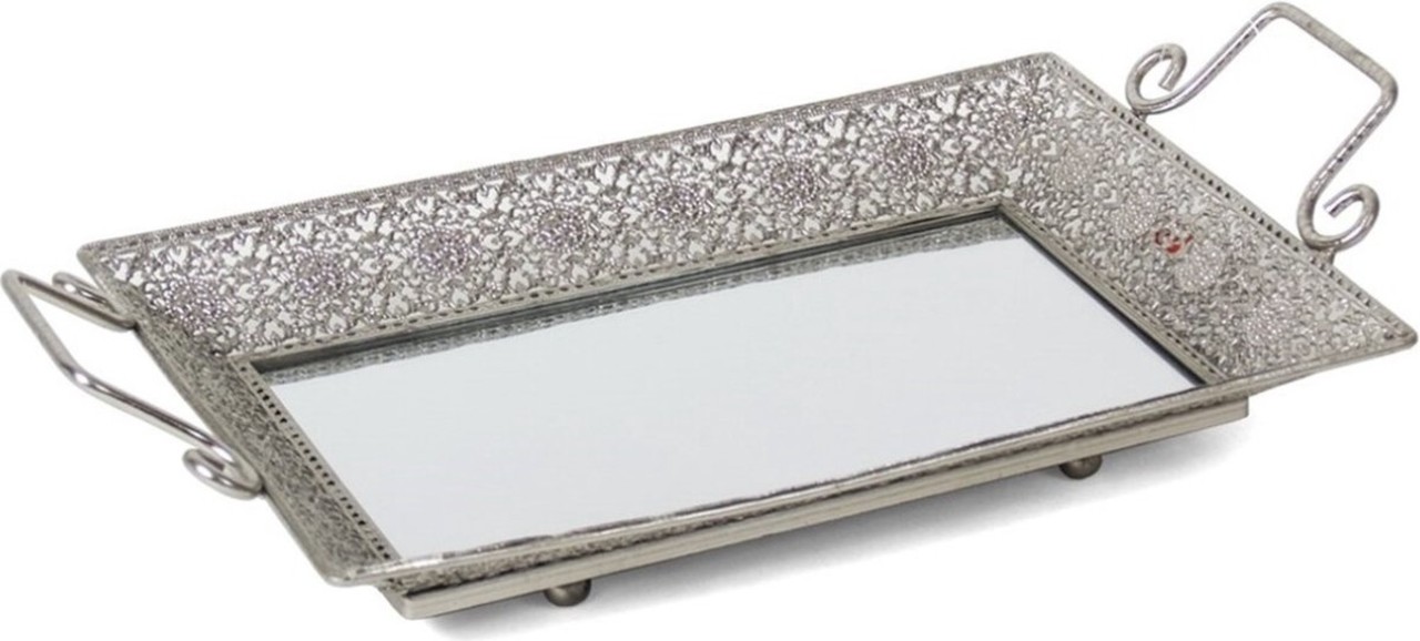 Discountershop 3 pieces | Rectangular mirror tray 41x22 cm | Decorative trays | Metal Tray With Mirror | Silver tray