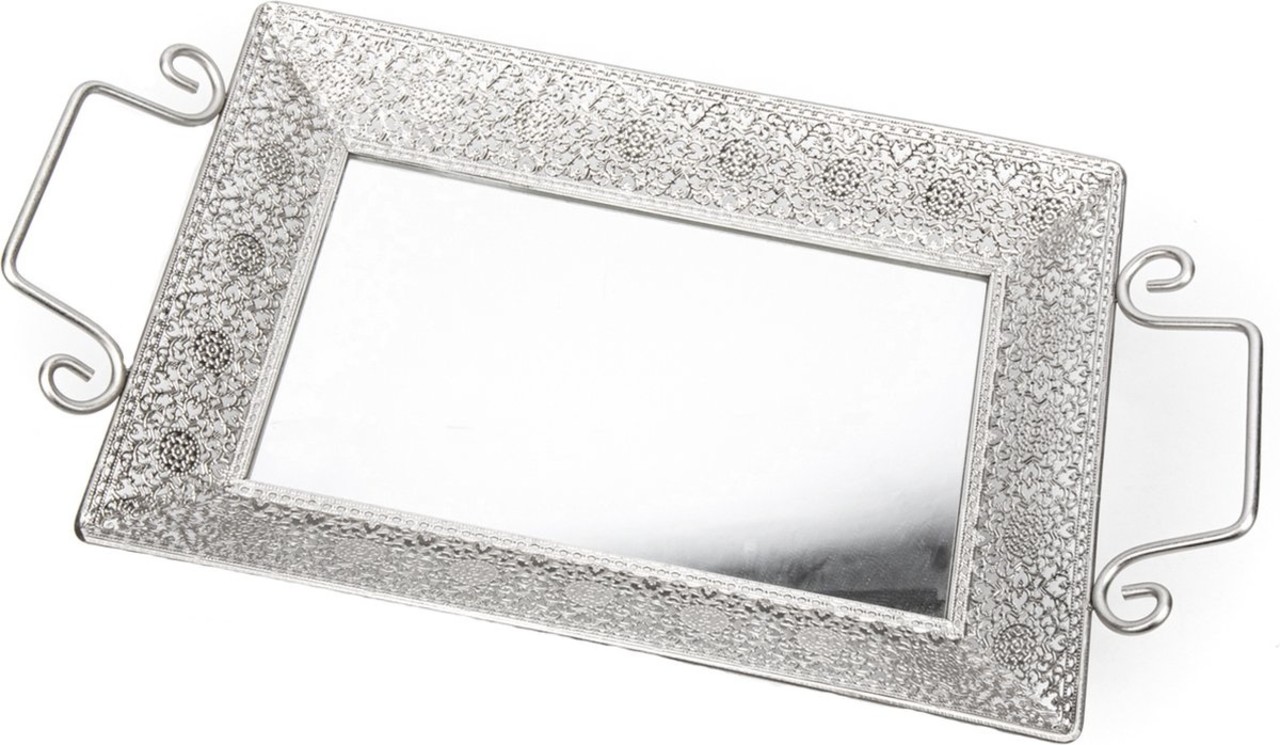 Discountershop 3 pieces | Rectangular mirror tray 41x22 cm | Decorative trays | Metal Tray With Mirror | Silver tray
