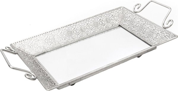 Discountershop 3 pieces | Rectangular mirror tray 41x22 cm | Decorative trays | Metal Tray With Mirror | Silver tray