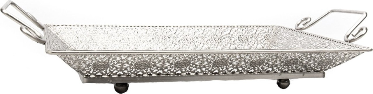 Discountershop 3 pieces | Rectangular mirror tray 41x22 cm | Decorative trays | Metal Tray With Mirror | Silver tray