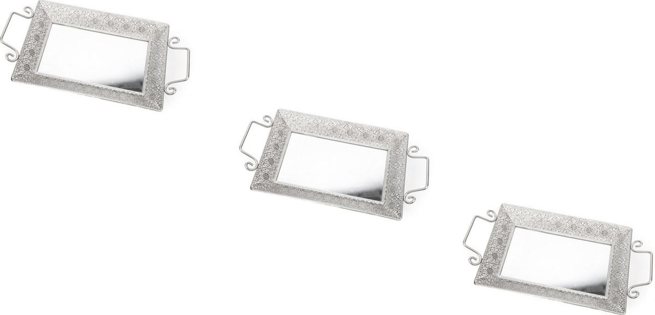 Discountershop 3 pieces | Rectangular mirror tray 41x22 cm | Decorative trays | Metal Tray With Mirror | Silver tray
