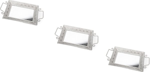 Discountershop 3 pieces | Rectangular mirror tray 41x22 cm | Decorative trays | Metal Tray With Mirror | Silver tray