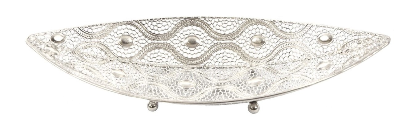 Discountershop Oriental Style Scale Sheet | Decoration bowl leaf | Metal sheet | decoration bowl- 42X16cm Silver Discountershop Oriental Style Scale Sheet | Decoration bowl leaf | Metal sheet | decoration bowl- 42X16cm Silver