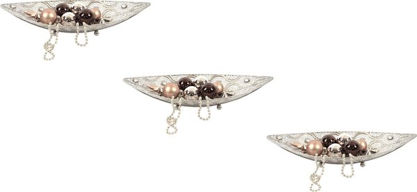Discountershop Set of 3 Oriental Style Scale Leaf | Decoration bowl leaf | Metal sheet | decoration bowl - 42X16cm Silver Discountershop Set of 3 Oriental Style Scale Leaf | Decoration bowl leaf | Metal sheet | decoration bowl - 42X16cm Silver