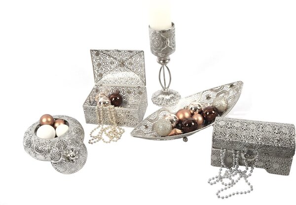 Discountershop Set of 3 Oriental Style Scale Leaf | Decoration bowl leaf | Metal sheet | decoration bowl - 42X16cm Silver Discountershop Set of 3 Oriental Style Scale Leaf | Decoration bowl leaf | Metal sheet | decoration bowl - 42X16cm Silver