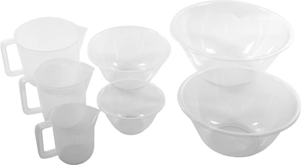 Discountershop Ideale Set 4 stuks Mengkomen Transparant 7l,4l,2.3l.1l - Maatbeker 3 stuks met Handvat 0.5l,1l,2l | Beslagkommen | Keuken | keukenschalen