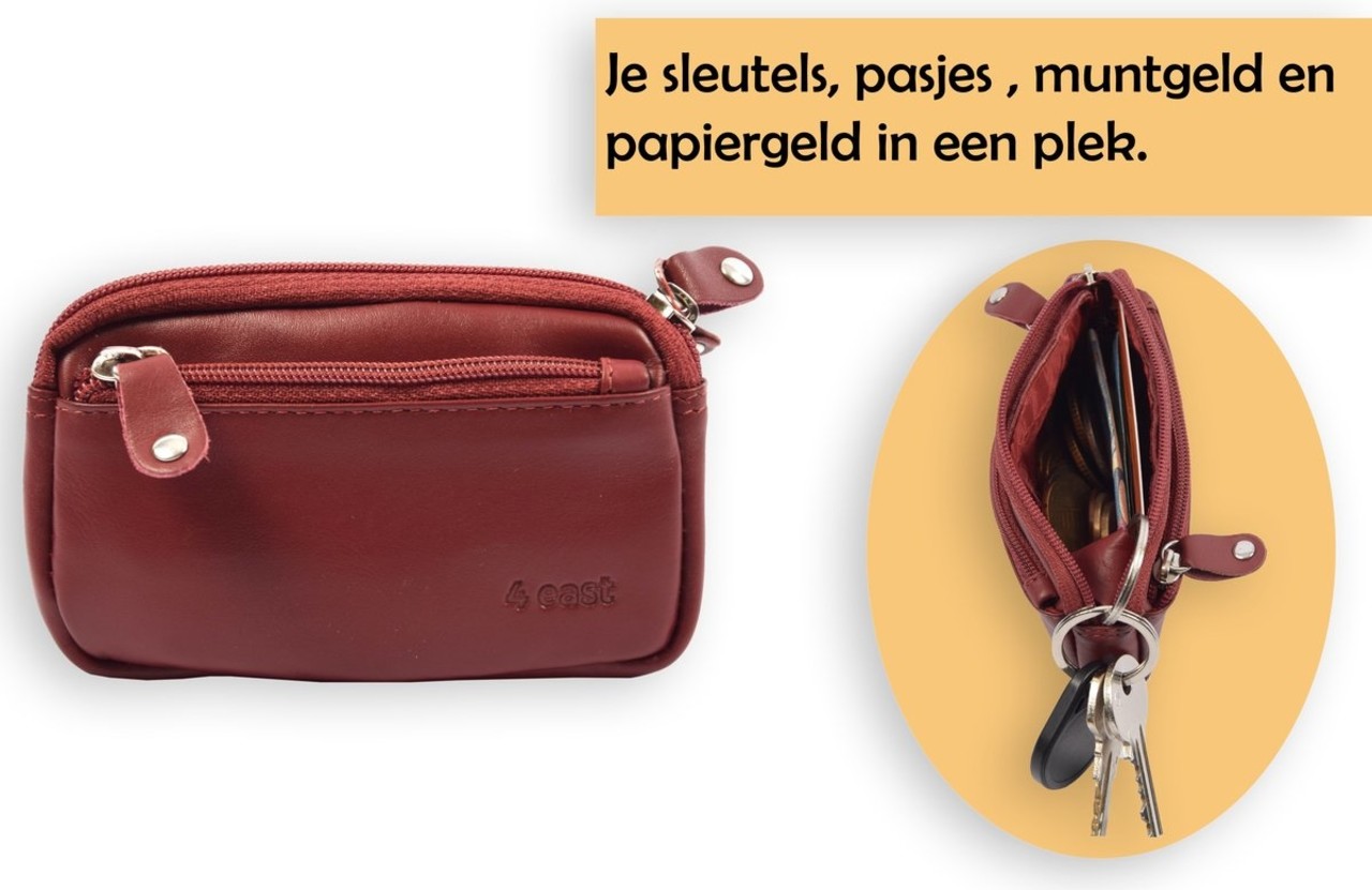 4 East Autosleutel RFID Antidiefstal Sleutel Etui- RFID ALLEEN JE PASJES - Hoesje Sleuteletui portemonnees - portemonnee etui - ring portemonnee - pasjeshouder met rits - rits portemonnee - 3 ritsen portemonnee - buffelleer -4E-009-bordeaux rood 4 East Autosleutel RFID Antidiefstal Sleutel Etui- RFID ALLEEN JE PASJES - Hoesje Sleuteletui portemonnees - portemonnee etui - ring portemonnee - pasjeshouder met rits - rits portemonnee - 3 ritsen portemonnee - buffelleer -4E-009-bordeaux rood