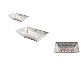 Discountershop Set van 3 prachtige decoratieve schalen-Metalen dienblad zilver 28x17 cm rechthoekig | Decoratieve dienbladen | Metalen Dienblad | Decoratie Discountershop Set van 3 prachtige decoratieve schalen-Metalen dienblad zilver 28x17 cm rechthoekig | Decoratieve dienbladen | Metalen Dienblad | Decoratie
