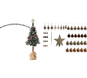 Discountershop Complete Christmas tree with decoration set | all in one | Christmas tree 180 cm natural wooden trunk | Christmas lights 384 Led | 45 set Christmas baubles with peak Gold | with Christmas bauble hooks 50 pieces Discountershop Complete Christmas tree with decoration set | all in one | Christmas tree 180 cm natural wooden trunk | Christmas lights 384 Led | 45 set Christmas baubles with peak Gold | with Christmas bauble hooks 50 pieces