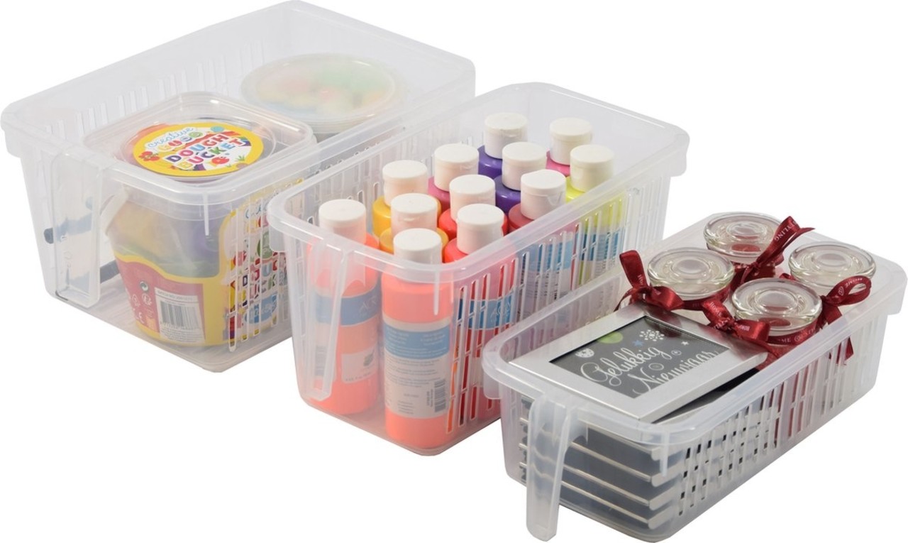 Discountershop 3 Pieces Handy Storage Baskets | Cupboard Storage Solution Organizers | storage box | storage bin | Multifunctional storage bin with handle | Transparent Discountershop 3 Pieces Handy Storage Baskets | Cupboard Storage Solution Organizers | storage box | storage bin | Multifunctional storage bin with handle | Transparent