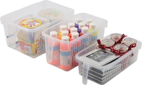Discountershop 3 Pieces Handy Storage Baskets | Cupboard Storage Solution Organizers | storage box | storage bin | Multifunctional storage bin with handle | Transparent Discountershop 3 Pieces Handy Storage Baskets | Cupboard Storage Solution Organizers | storage box | storage bin | Multifunctional storage bin with handle | Transparent