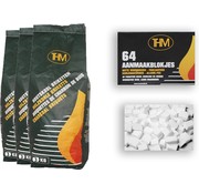 THM 3X charcoal briquettes of 3 KG including firelighters 64 Pieces - Barbecue - BBQ - 3x 3 = 9KG Pieces