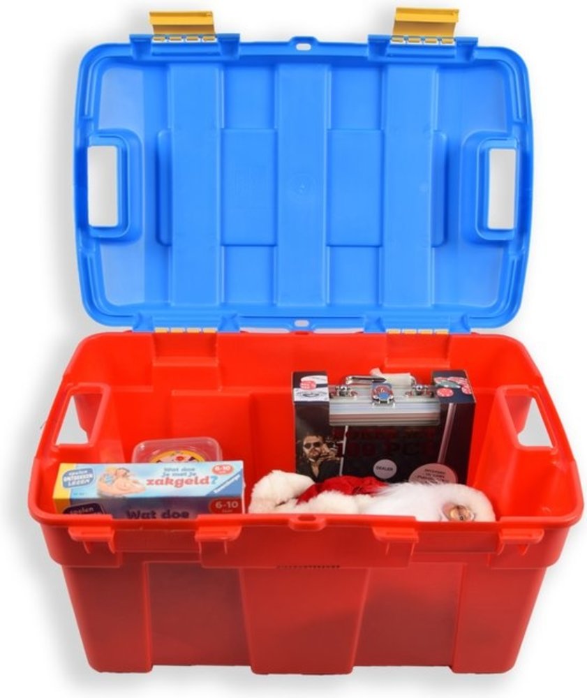 Discountershop Stevige opberger 40 L | Rood & Blauw opbergbox | kofferbak kinderspeelgoed gereedschap lego |Boeken Opbergdoos Scharnierend deksel
