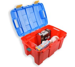 Discountershop Stevige opberger 40 L | Rood & Blauw opbergbox | kofferbak kinderspeelgoed gereedschap lego |Boeken Opbergdoos Scharnierend deksel