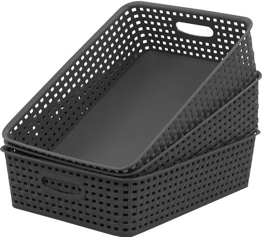 Merkloos 3 X Storage basket - Storage tray - Black storage 35 x 29 x 13 cm Rattan Merkloos 3 X Storage basket - Storage tray - Black storage 35 x 29 x 13 cm Rattan