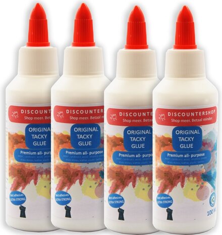 Discountershop Tacky lijm met inhoud van 100 ML - 4 stuks in de verpakking - 400 ML