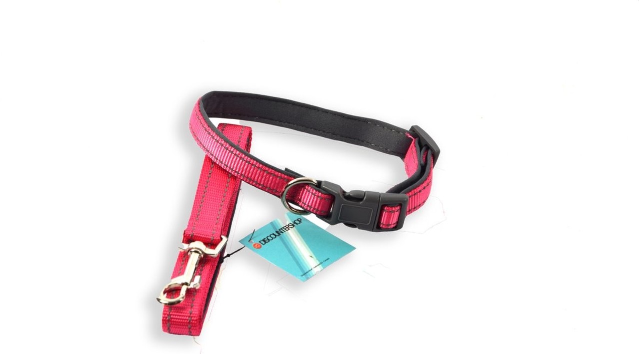 Discountershop Dog Collar with Exhaust Leash - Pink - Dog Harness with Reflector - Walking - Walking - for Meduim Dogs - Exhaust Leash 100 cm - Collar 33 - 50 cm Discountershop Dog Collar with Exhaust Leash - Pink - Dog Harness with Reflector - Walking - Walking - for Meduim Dogs - Exhaust Leash 100 cm - Collar 33 - 50 cm