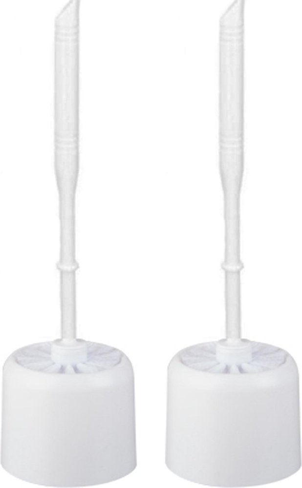 Merkloos 2x Toilet brush - Toilet brush plastic -Toilet brush in holder - Toilet brush holder - Toilet brush - brush - Stainless - White 10.5x 33x 6 cm Merkloos 2x Toilet brush - Toilet brush plastic -Toilet brush in holder - Toilet brush holder - Toilet brush - brush - Stainless - White 10.5x 33x 6 cm