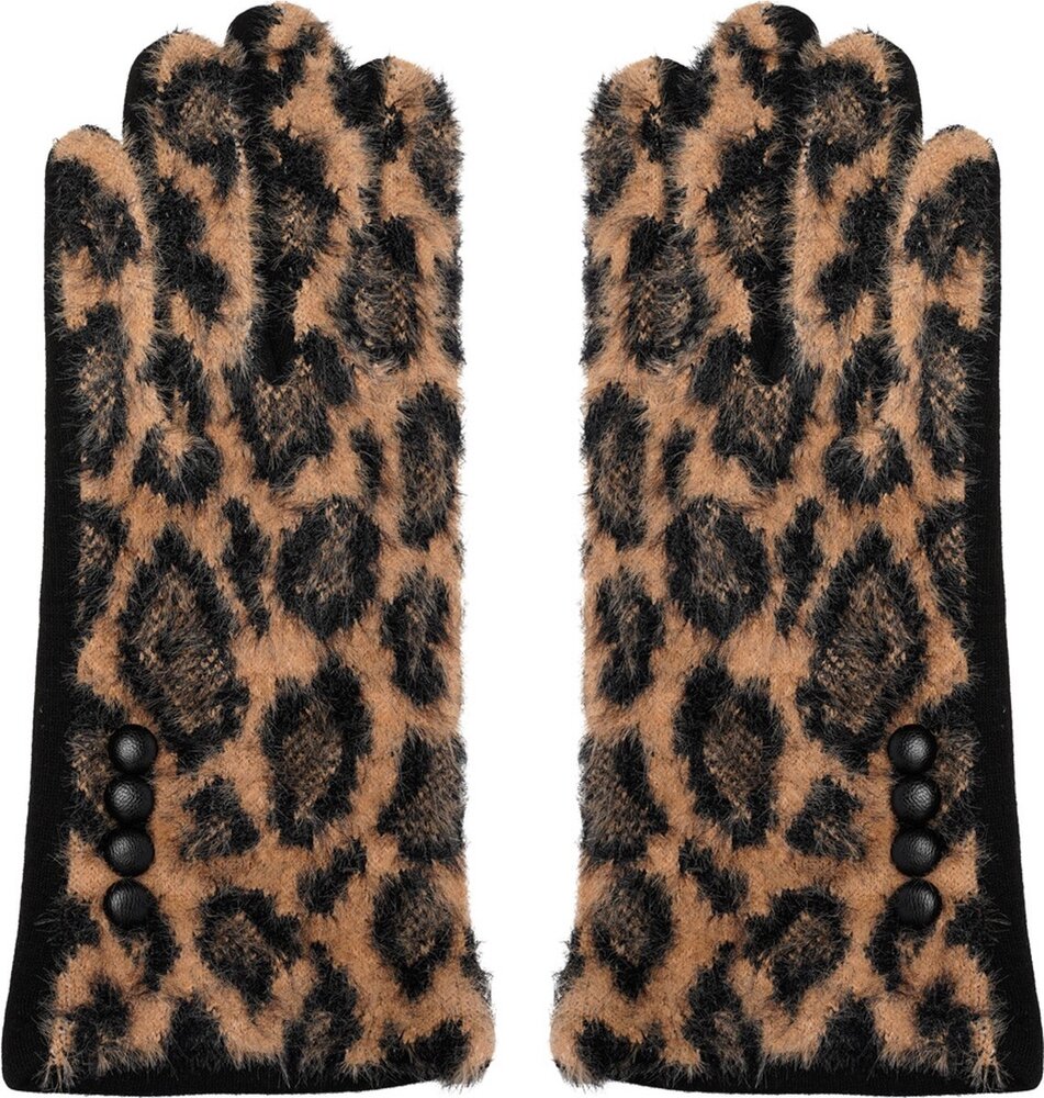 Merkloos Gloves Ladies panther print Gloves Warm Touch - Trendy gloves for winter look - gloves with fur trim - Gloves touchscreen - Copy